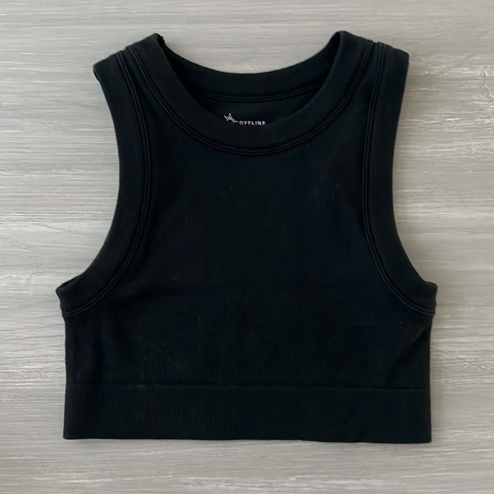 Offline By Aerie Black Cropped Seamless Tank